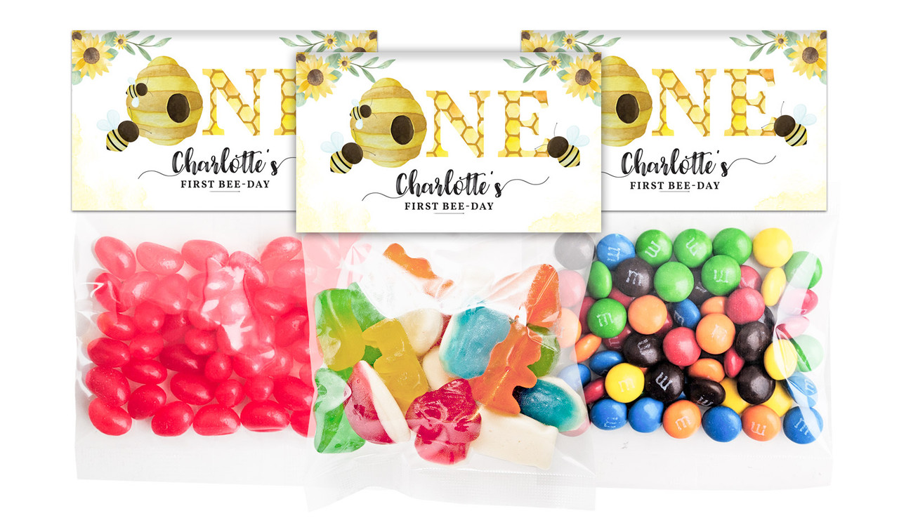 Bee 1st Birthday Lolly Bags With Custom Topper (Choice Of Filling)