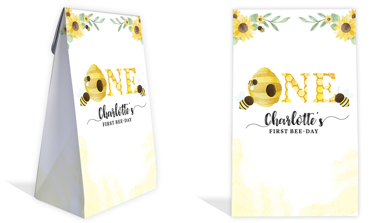 Bee 1st Birthday Kids Party Personalised Gusset Favour Bag