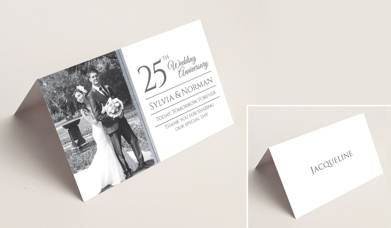 Add A Photo Silver Anniversary Place Cards With Guest Names