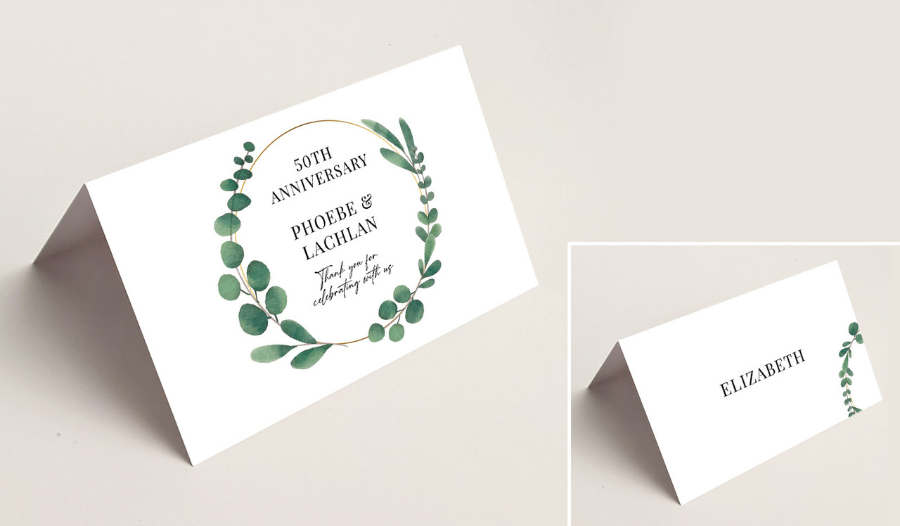 Eucalypt Anniversary Place Cards With Guest Names