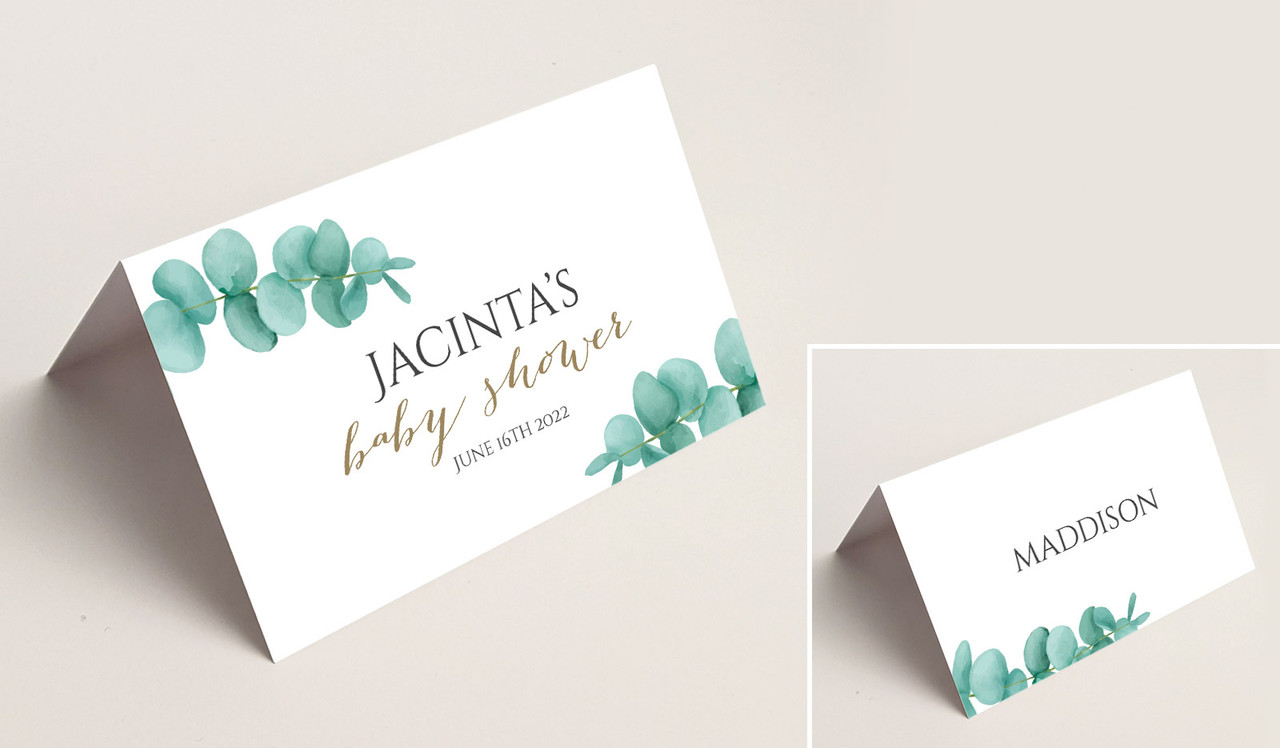 Eucalytpus Leaves Baby Shower Place Cards With Guest Names