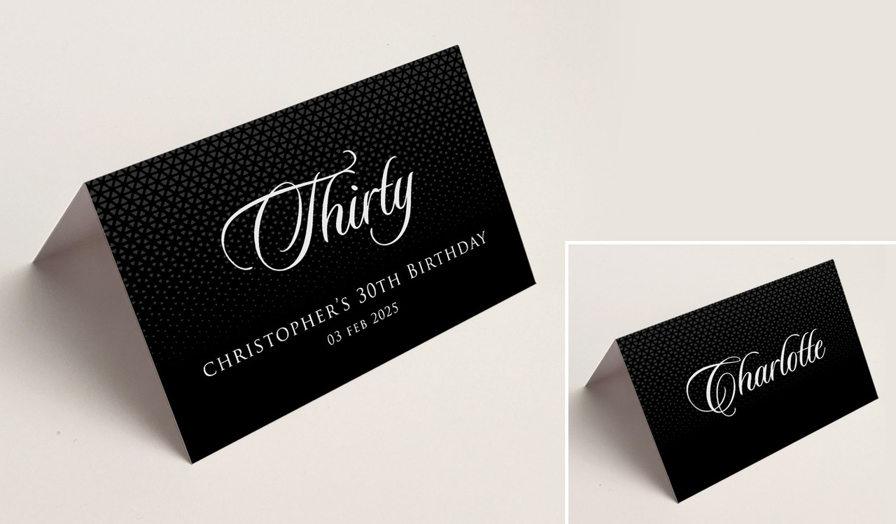 Elegant Black Place Cards With Guest Names