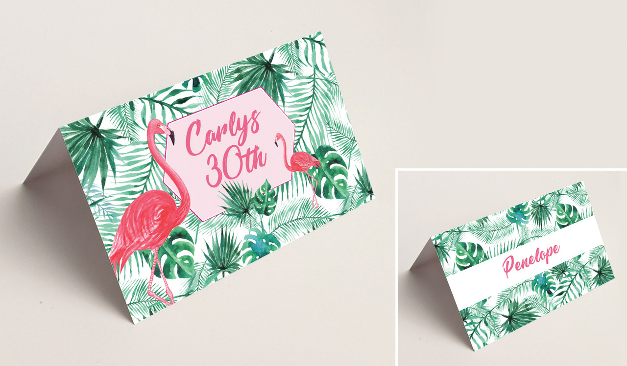 Flamingo Jungle Place Cards With Guest Names