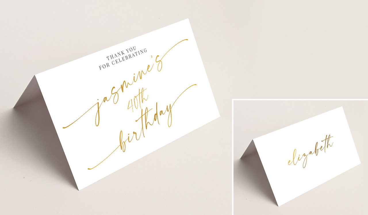 Golden Script Birthday Place Cards With Guest Names