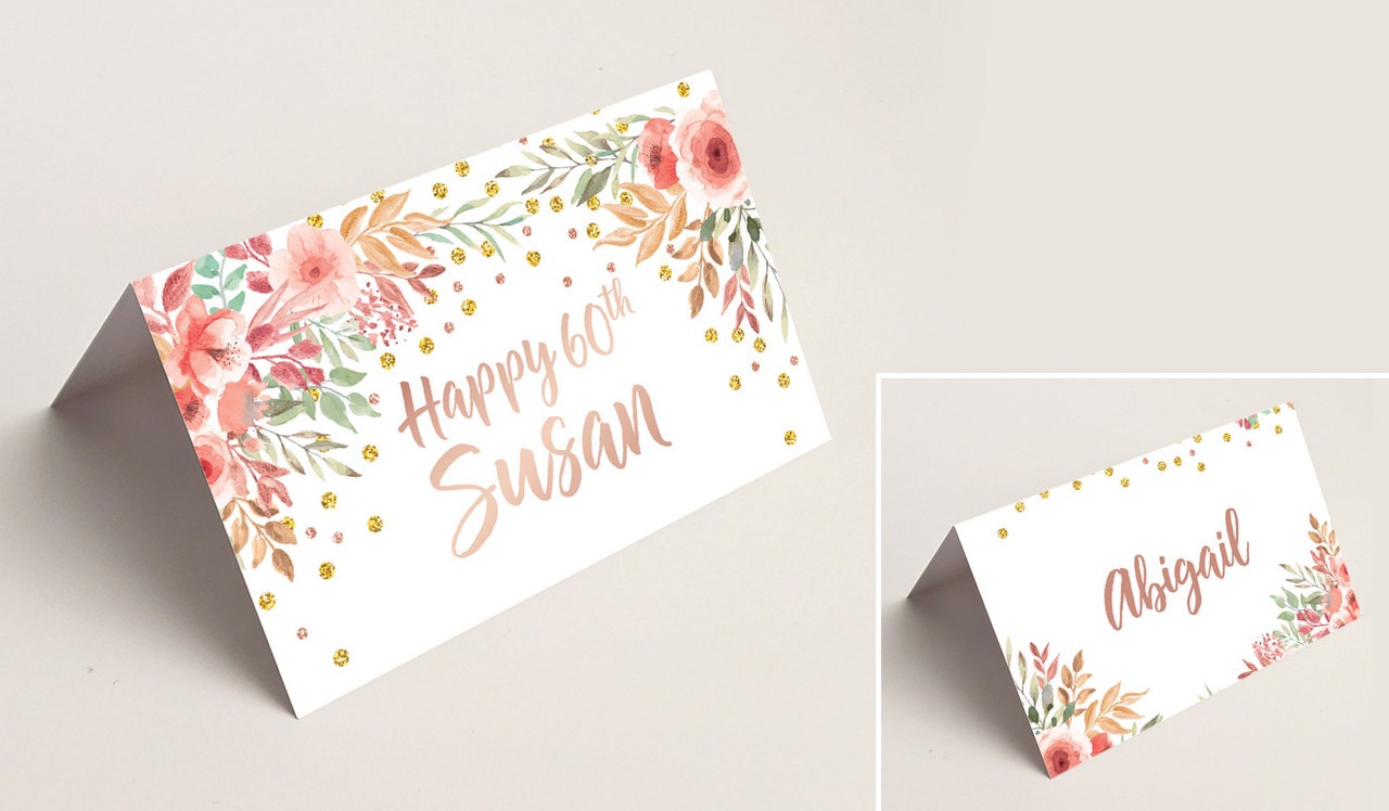 Peach Floral Place Cards With Guest Names