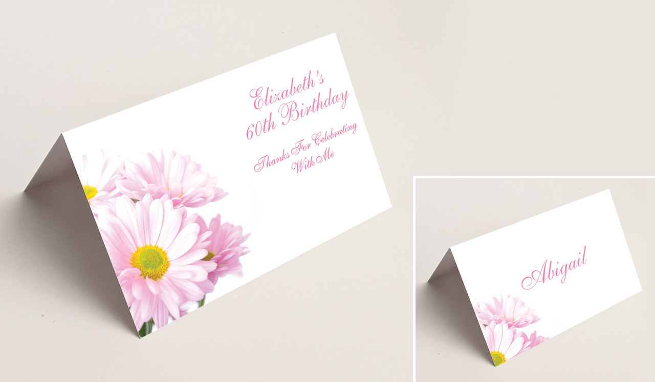 Pink Daisies Place Cards With Guest Names