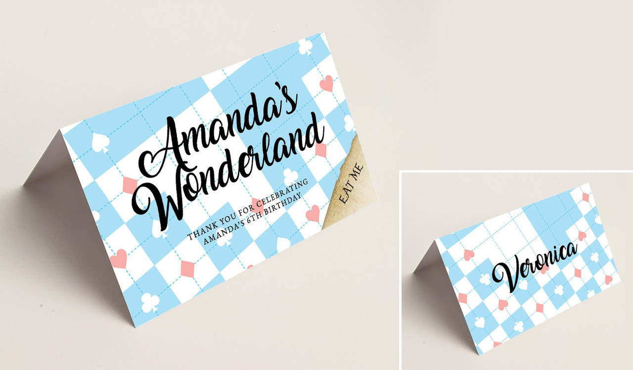 Alice In Wonderland Kids Party Place Cards With Guest Names