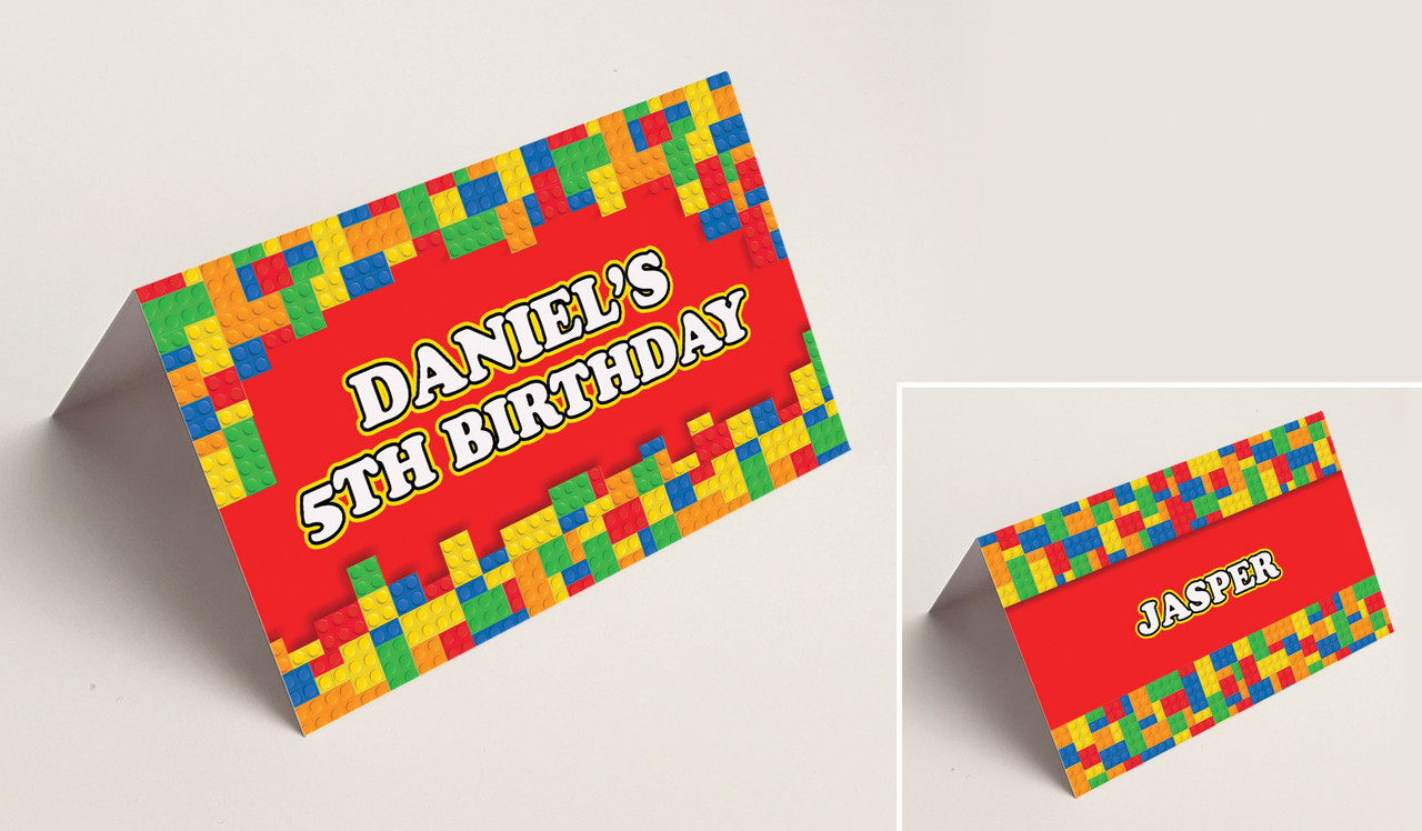 Building Blocks Kids Party Place Cards With Guest Names