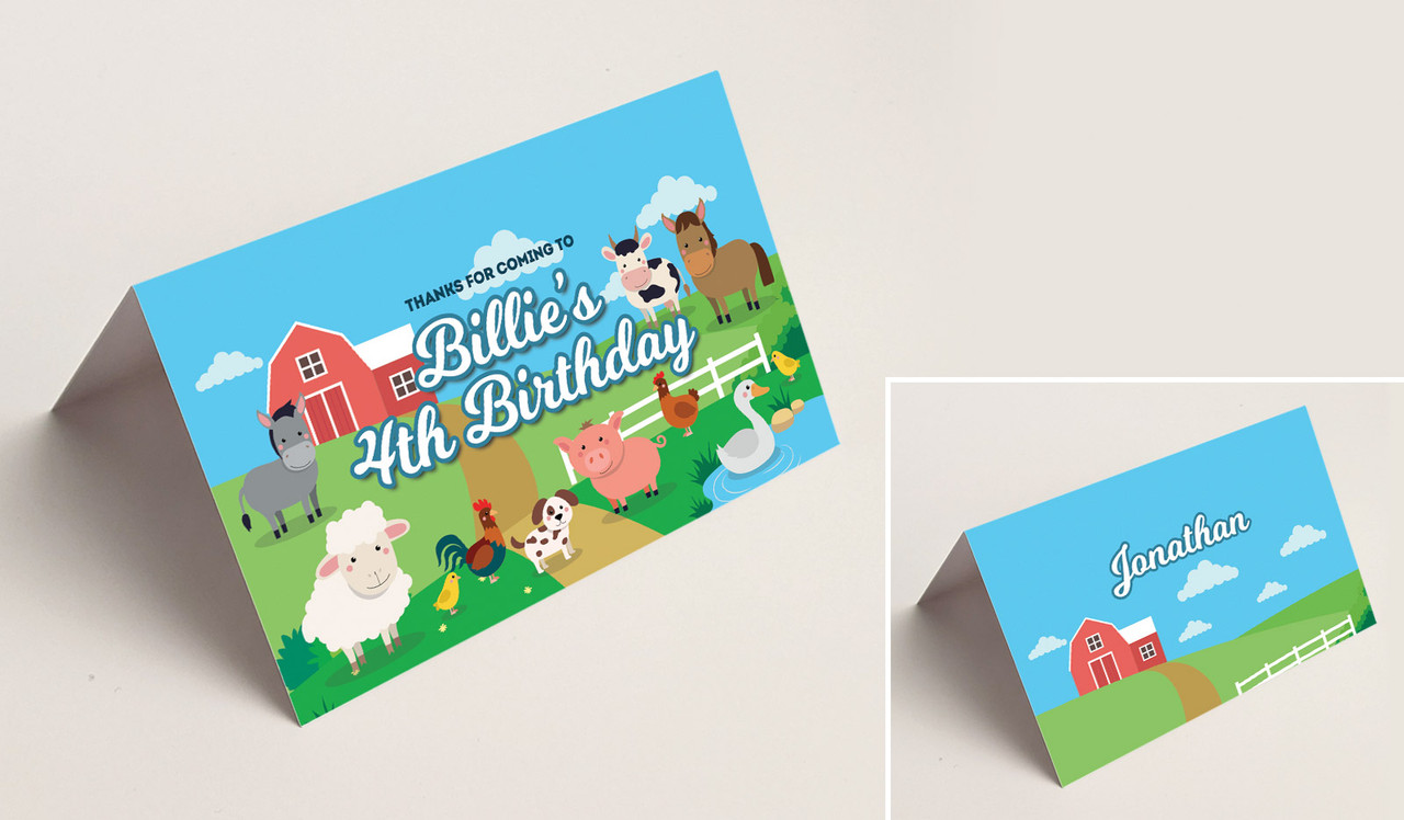 Down The Farm Kids Party Place Cards With Guest Names