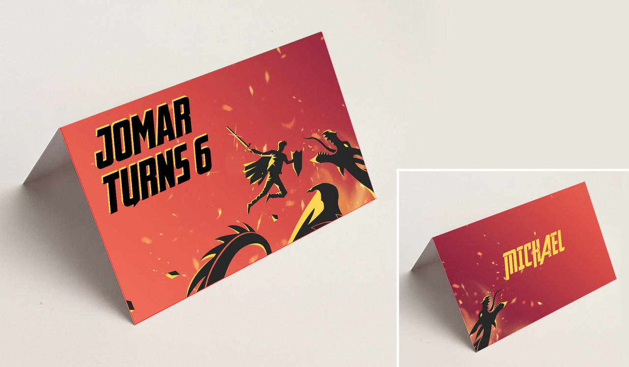 Dragon Kids Party Place Cards With Guest Names