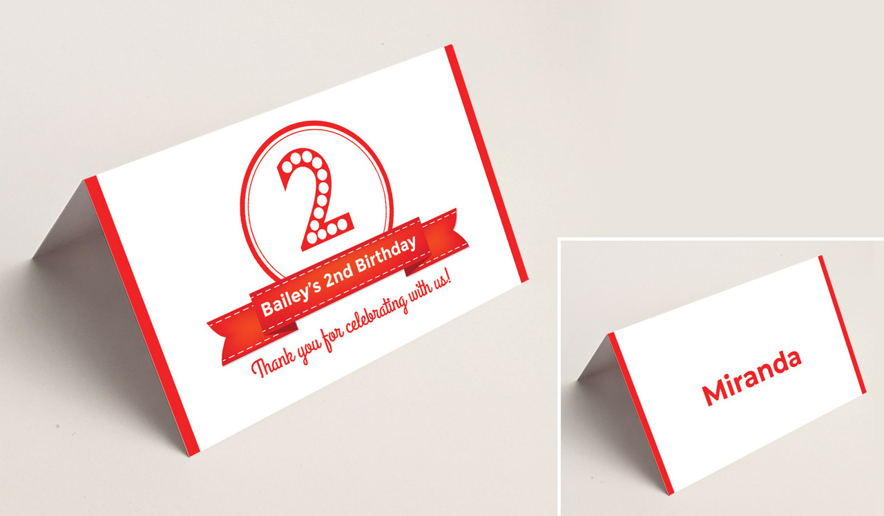 Number In Red Kids Party Place Cards With Guest Names