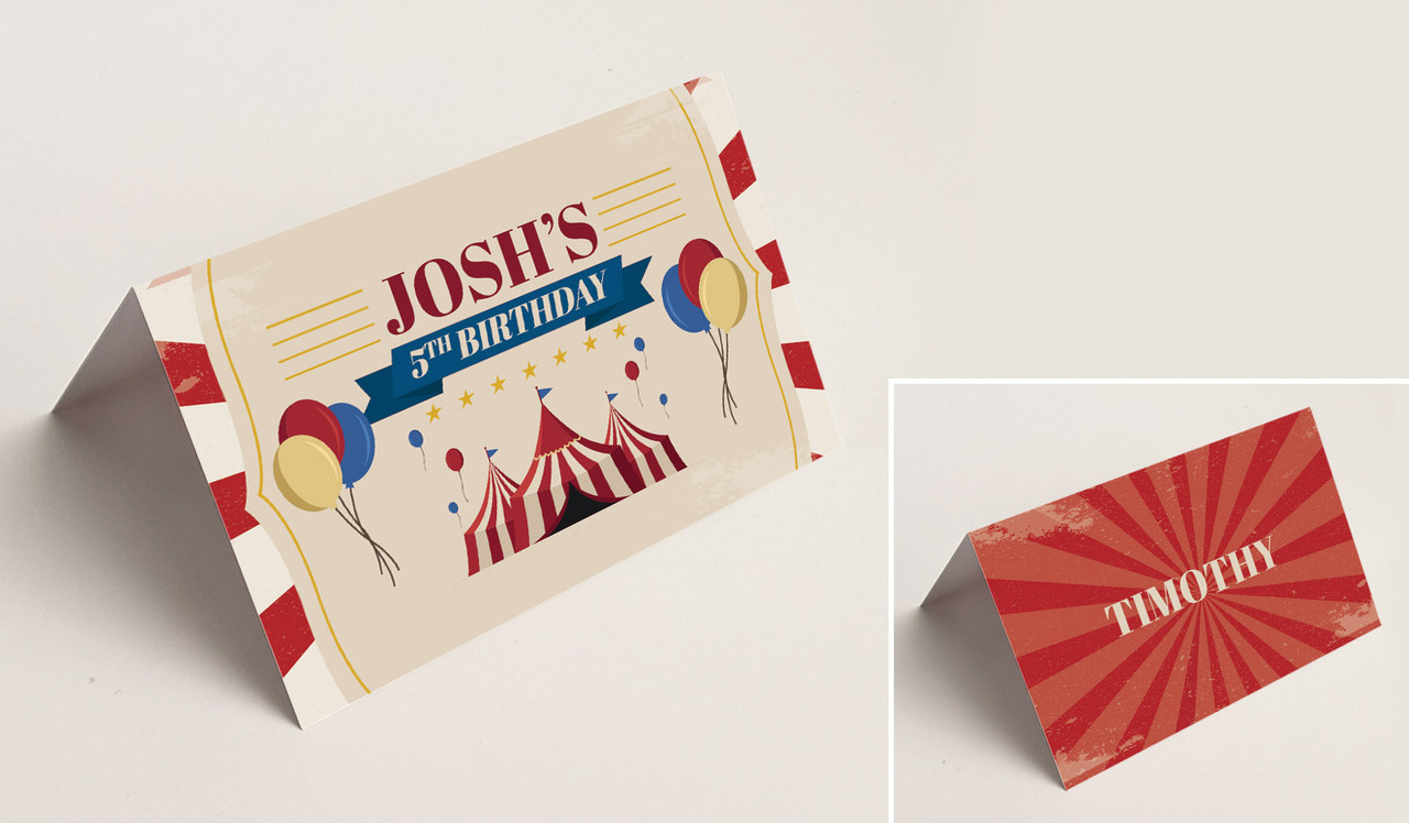 Retro Circus Kids Party Place Cards With Guest Names