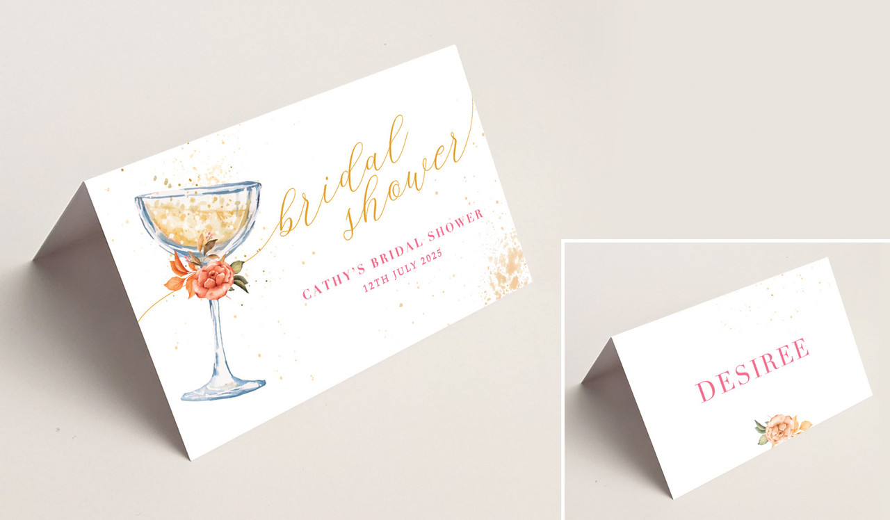Floral Glass Bridal Shower Place Cards With Guest Names