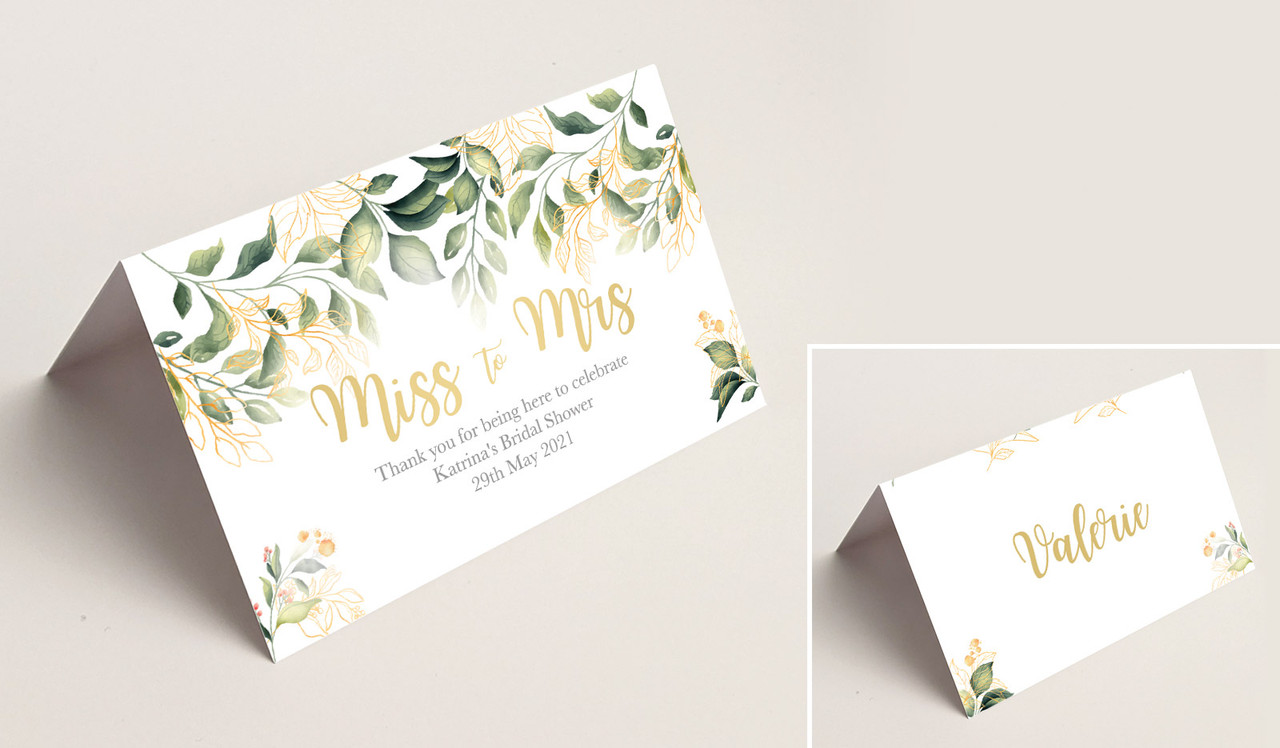 Golden Branches Bridal Shower Place Cards With Guest Names