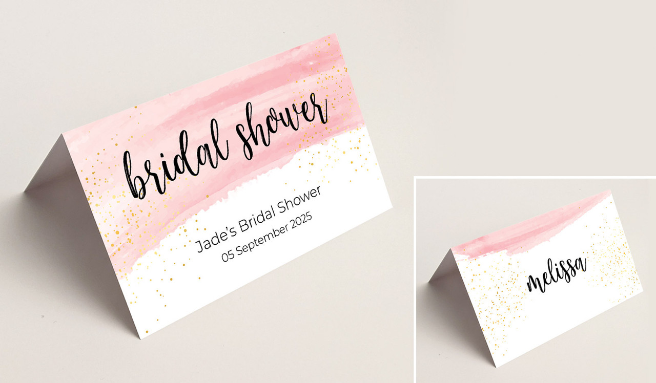 Pink Watercolour Bridal Shower Place Cards With Guest Names