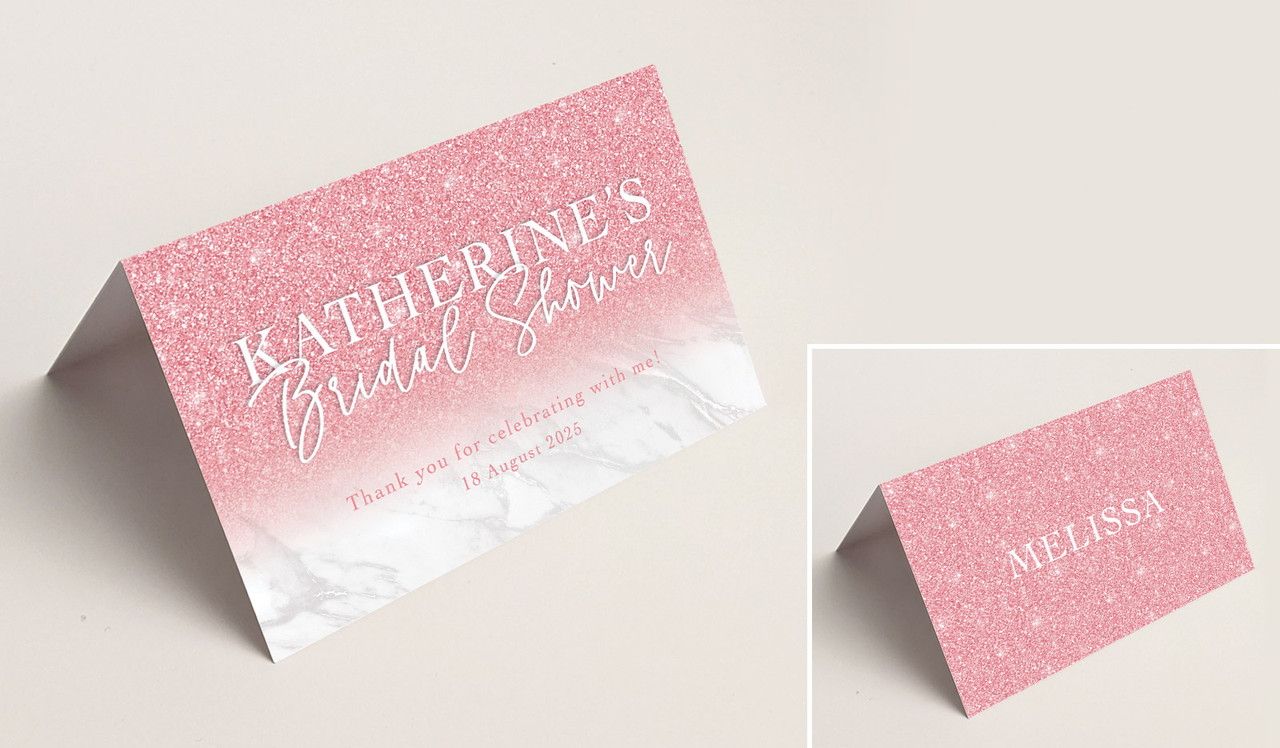 Rose Glitter Bridal Shower Place Cards With Guest Names