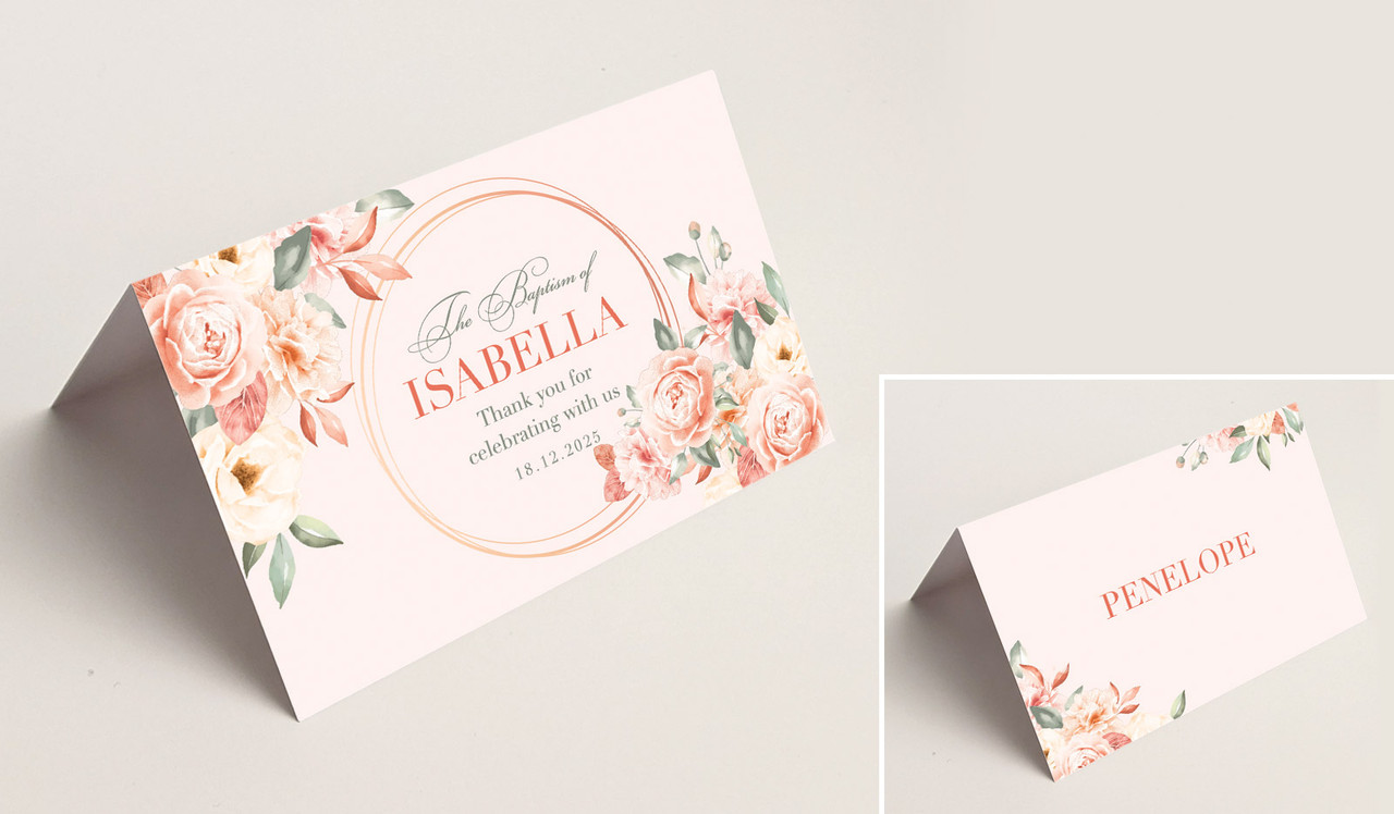 Classic Christening Place Cards With Guest Names