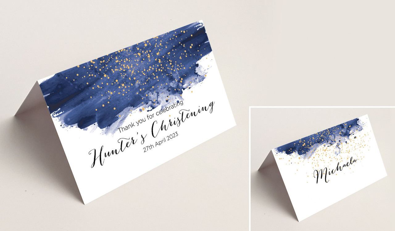 Watercolour Confetti Christening Place Cards With Guest Names