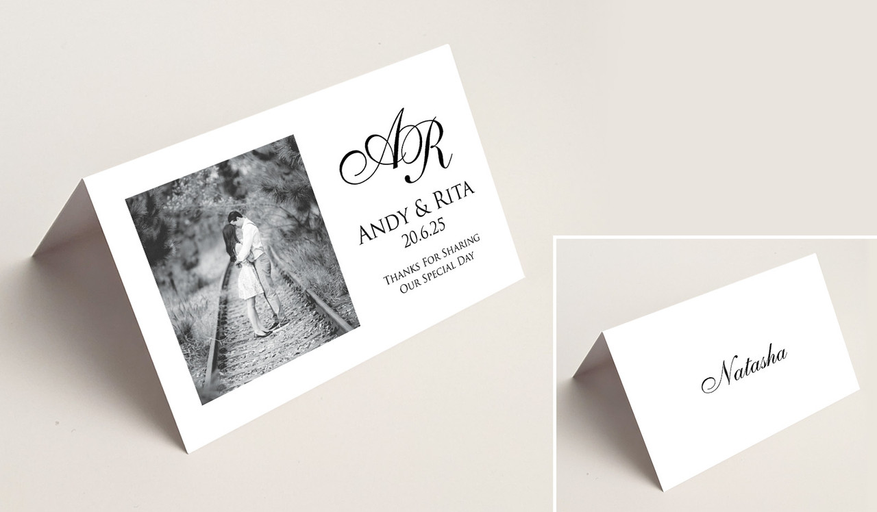 Add A Photo White Wedding Place Cards With Guest Names