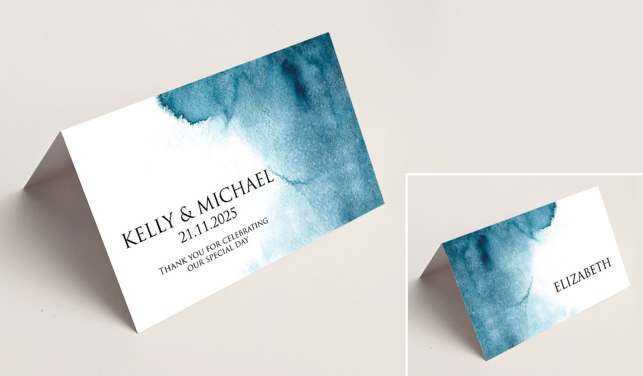 Blue Shade Wedding Place Cards With Guest Names