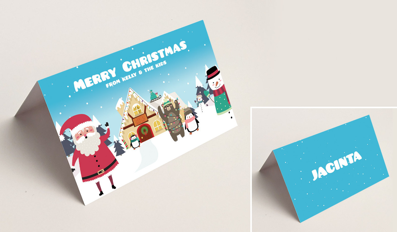 At The North Pole Christmas Place Cards With Guest Names