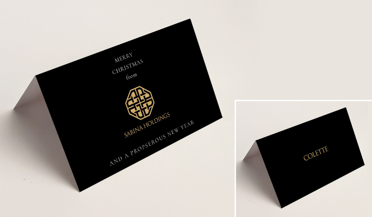 Black Corporate Christmas Place Cards With Guest Names