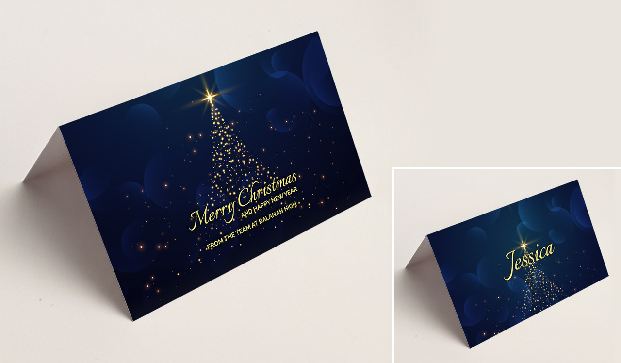 Blue Night Christmas Place Cards With Guest Names