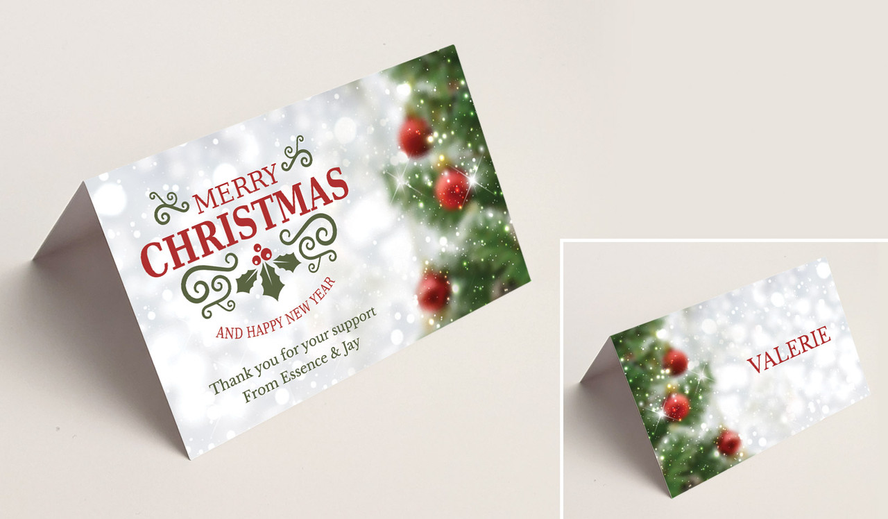 Bokeh Tree Christmas Place Cards With Guest Names