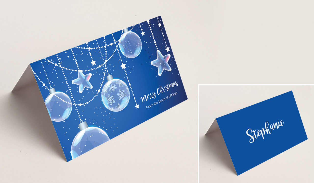 Crystal Baubles Christmas Place Cards With Guest Names