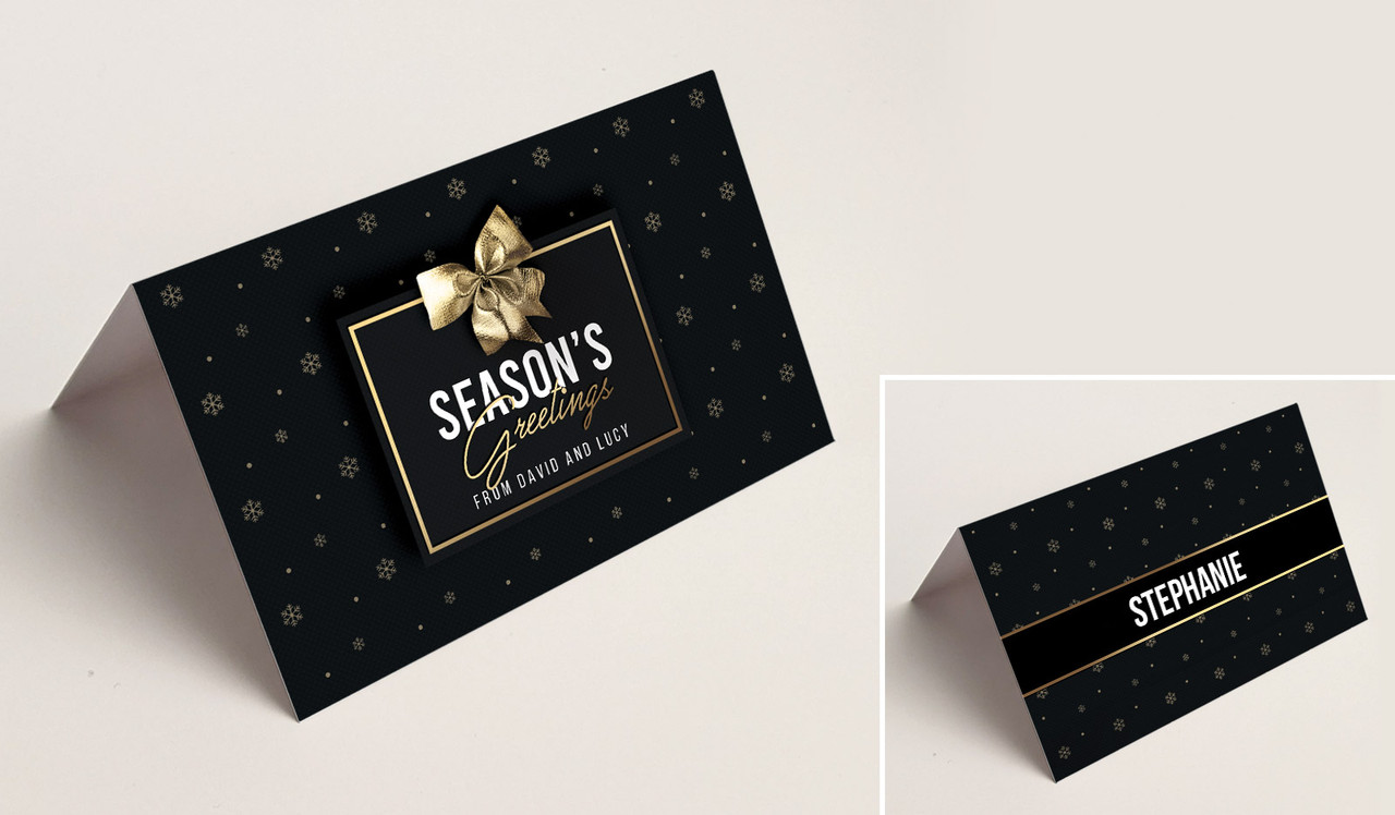 Glossy Gift Black Christmas Place Cards With Guest Names
