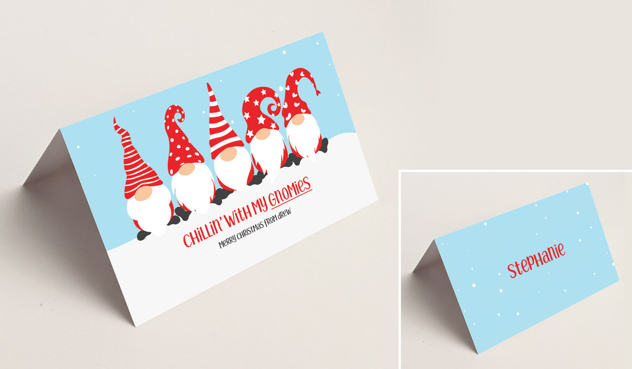 Gnomies Christmas Place Cards With Guest Names
