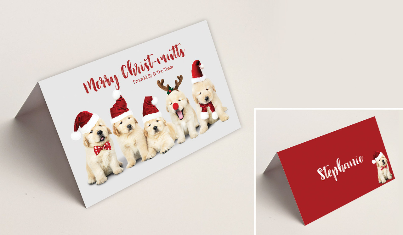 Gorgeous Puppies Christmas Place Cards With Guest Names