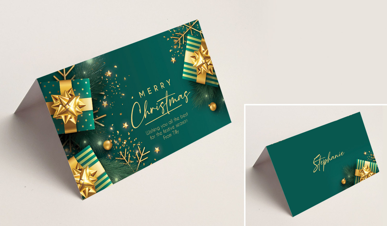 Green And Gold Gifts Christmas Place Cards With Guest Names
