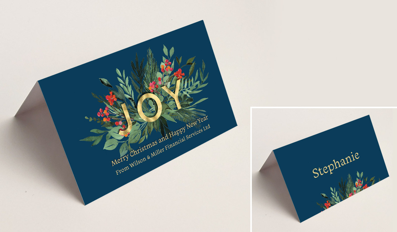 Joy Christmas Place Cards With Guest Names