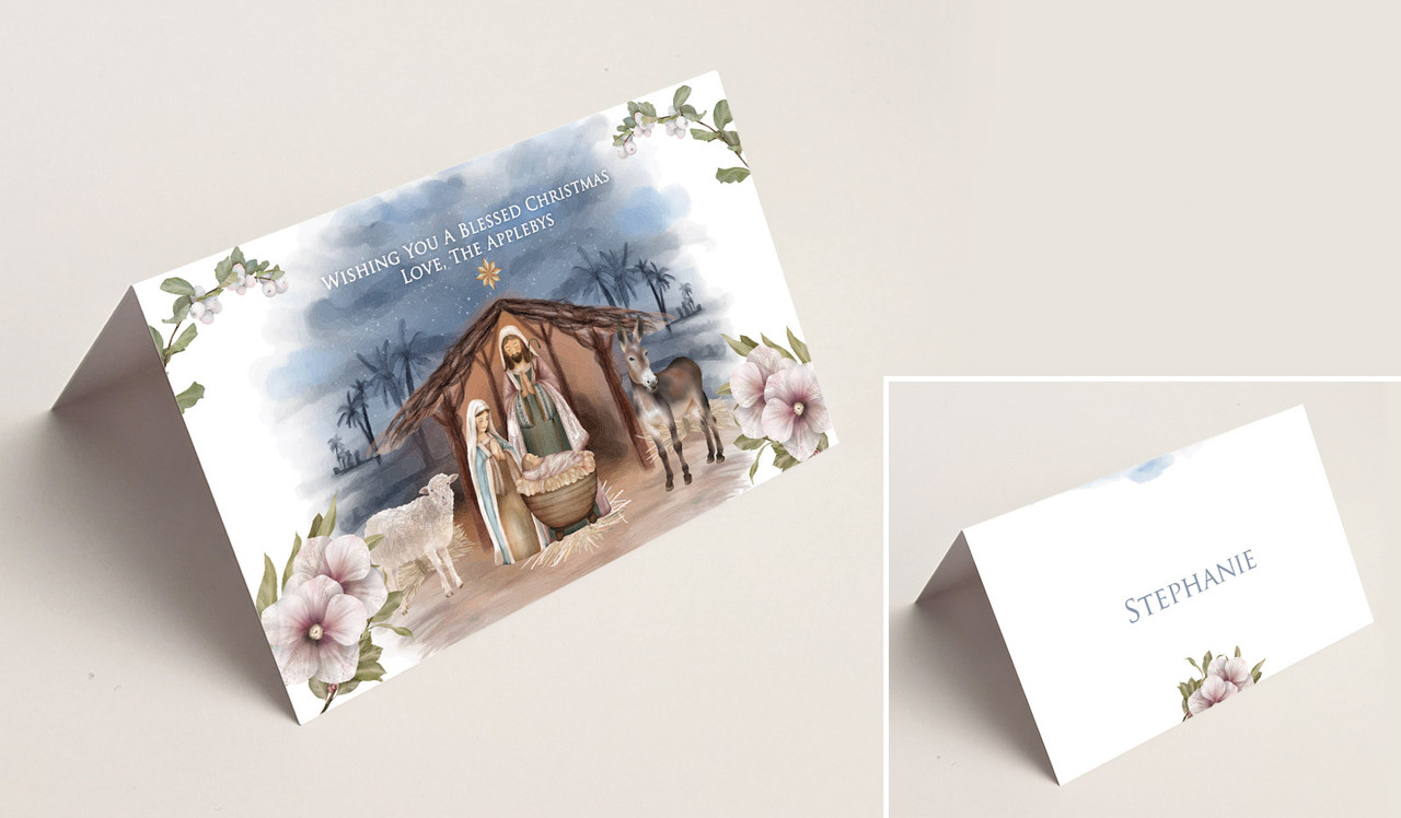 Nativity Scene Christmas Place Cards With Guest Names