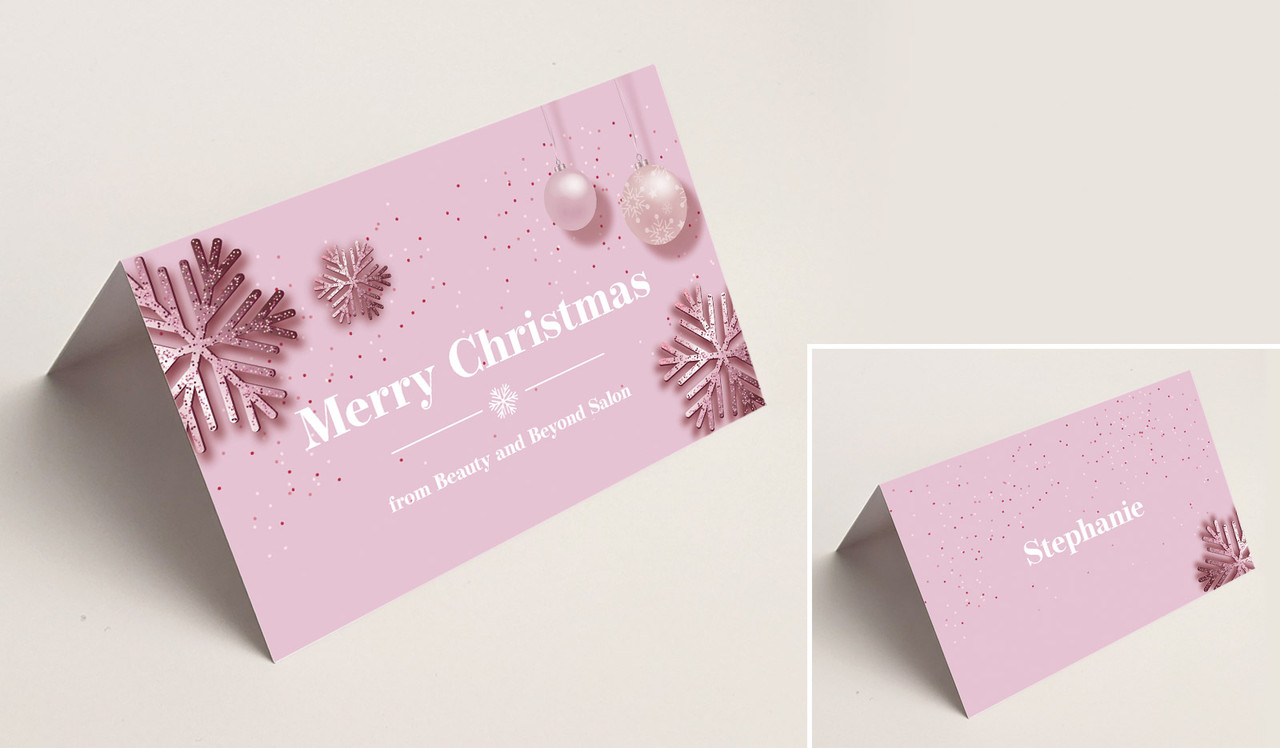 Pink Christmas Christmas Place Cards With Guest Names