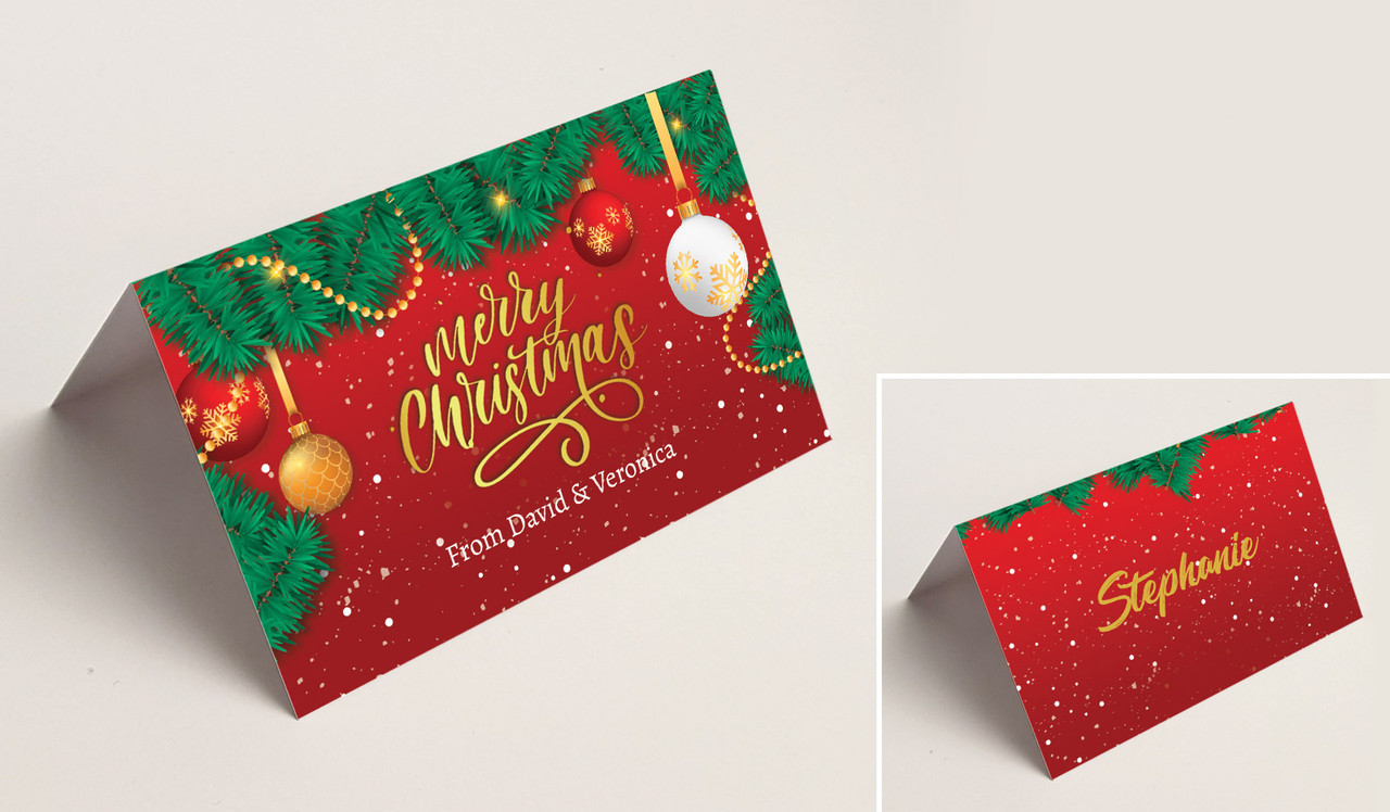 Red Festive Christmas Place Cards With Guest Names