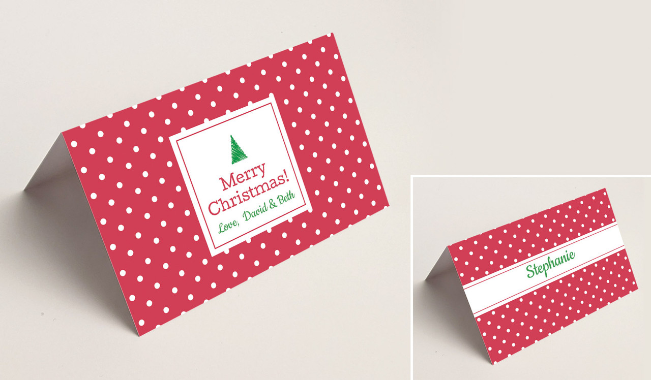 Red Polkadot Christmas Place Cards With Guest Names