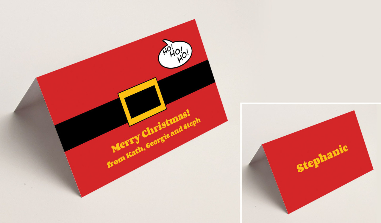 Santa Belt Christmas Place Cards With Guest Names