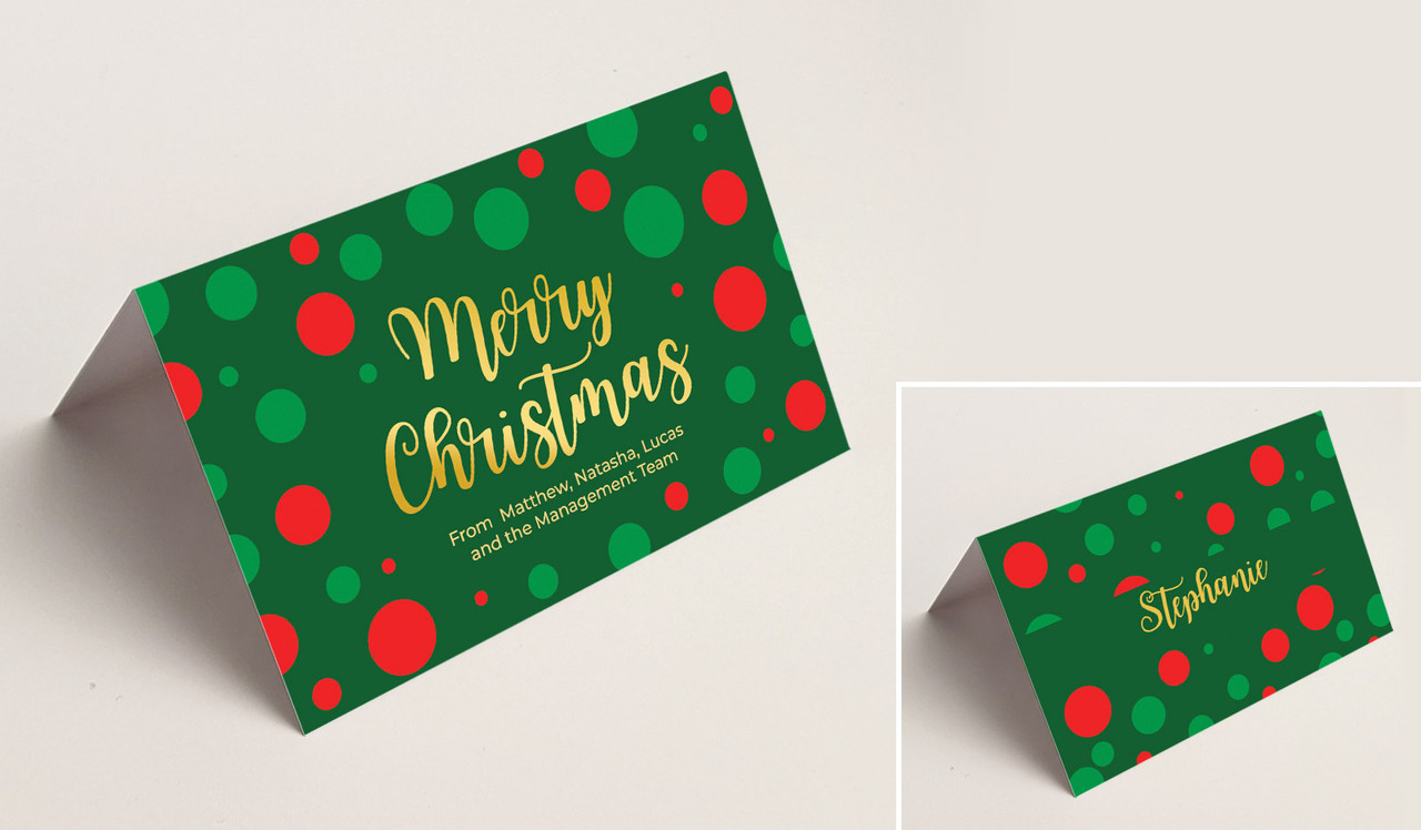Xmas Dots Christmas Place Cards With Guest Names