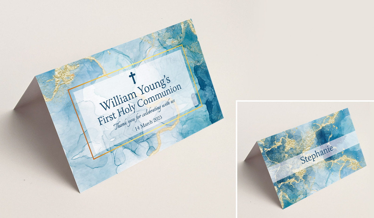 Abstract Background Communion Place Cards With Guest Names