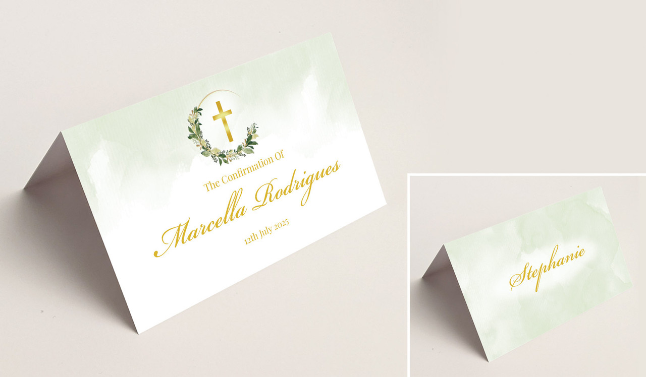 Greenery Hoop Confirmation Place Cards With Guest Names