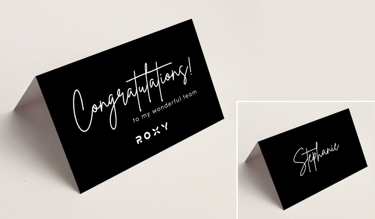 Signature Black Congratulations Place Cards With Guest Names