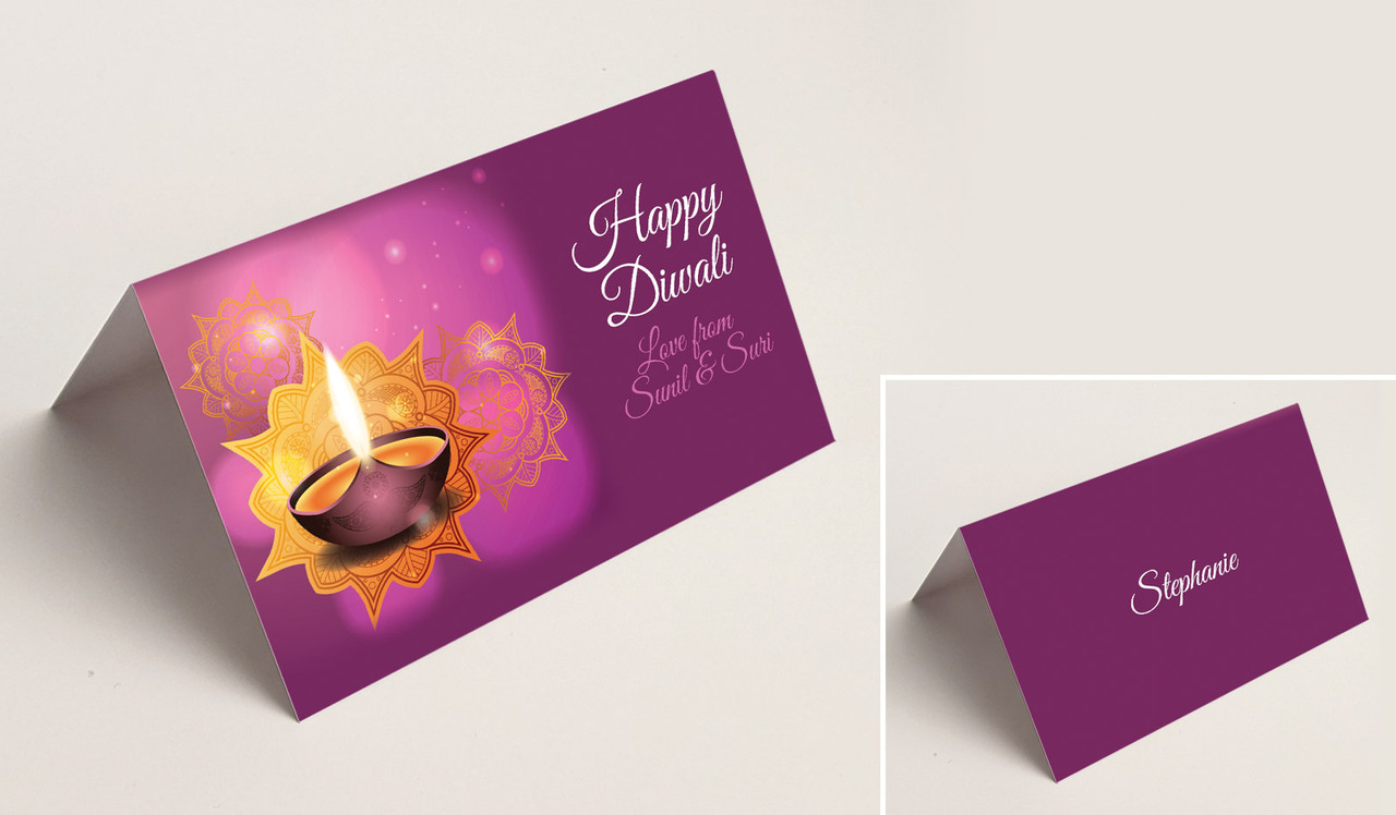Festive Flames Diwali Place Cards With Guest Names