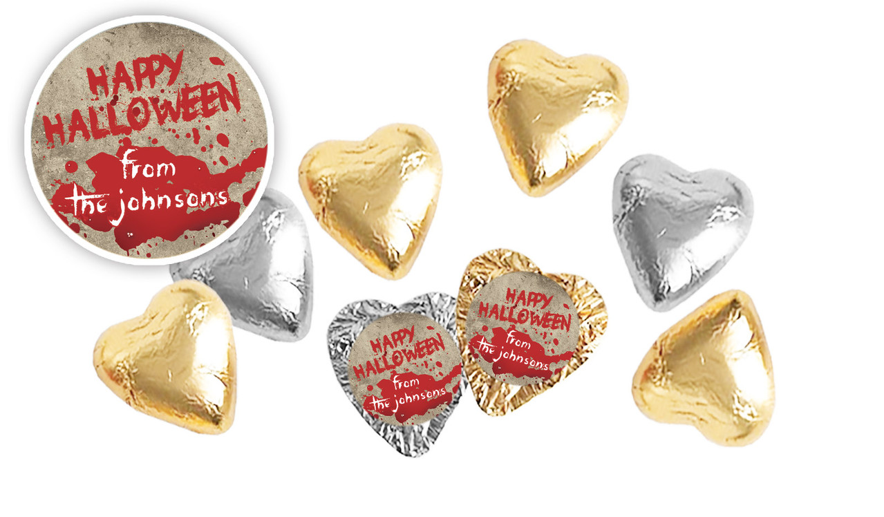 Blood Splatter Halloween Personalised Foil Chocolate Hearts