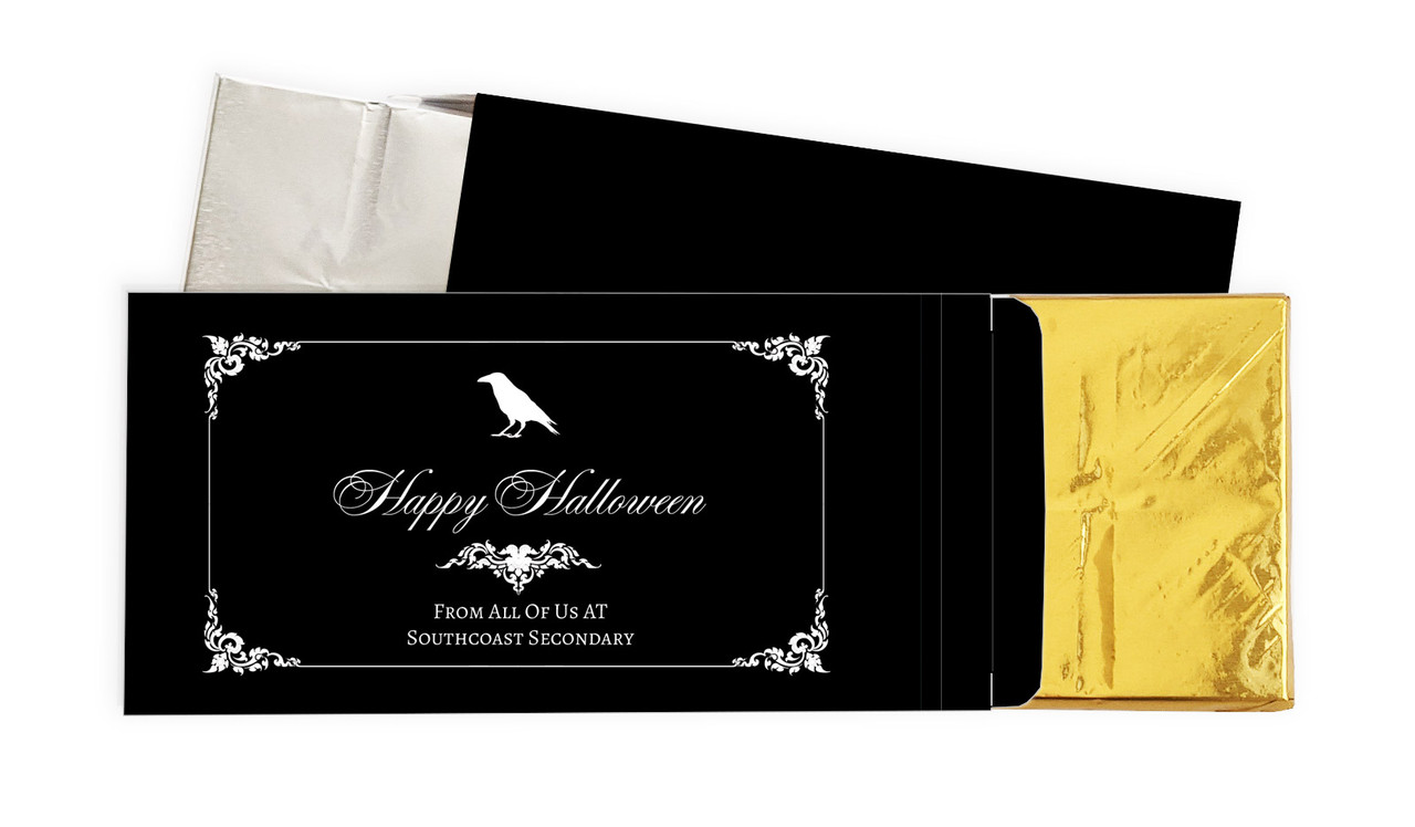 Gothic Raven Halloween Personalised Chocolate Bar In A Box
