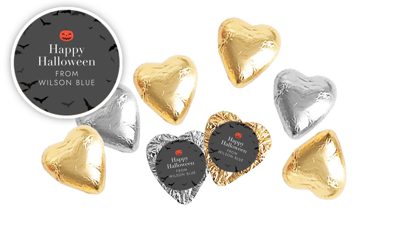 Pumpkin Head Halloween Personalised Foil Chocolate Hearts