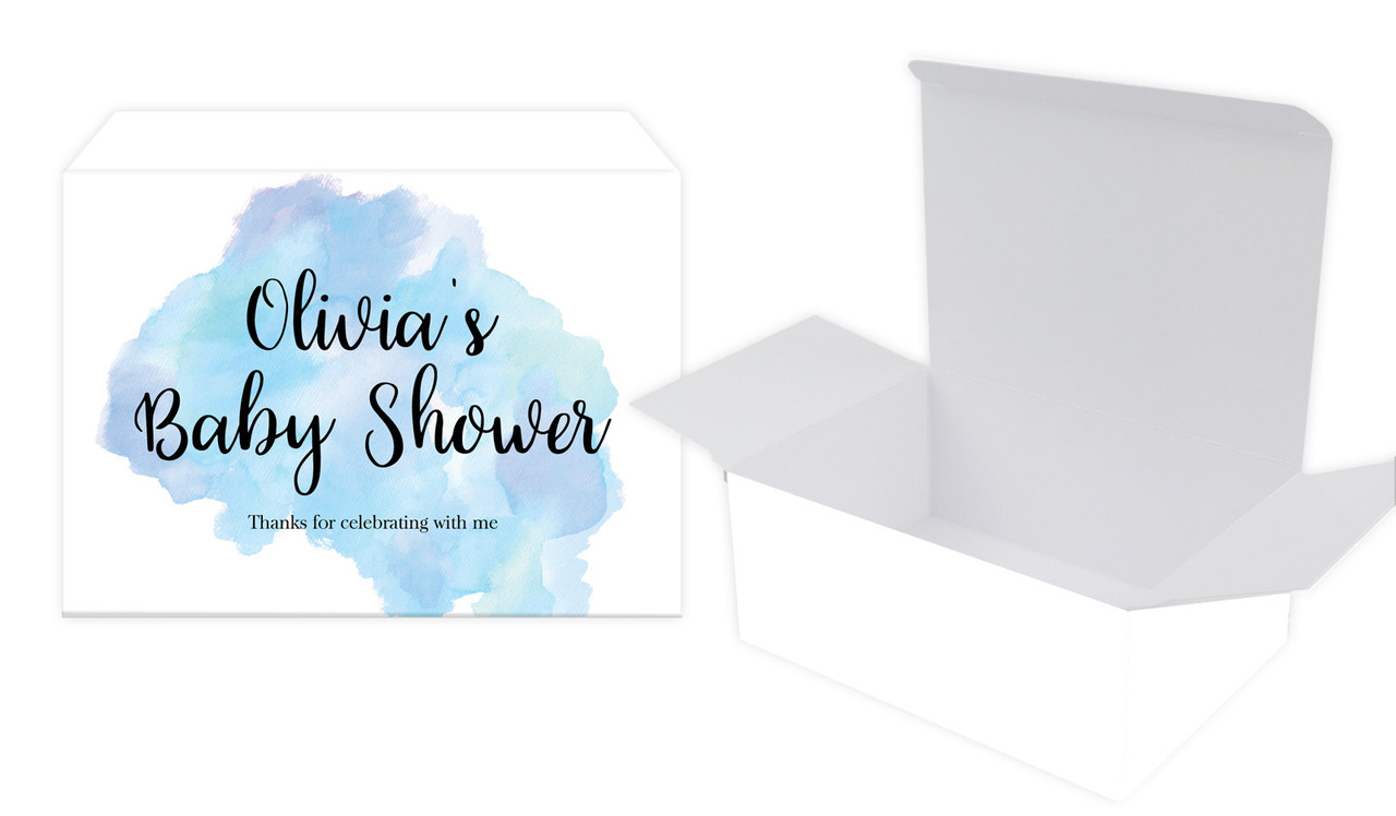A Splash Of Watercolour Blue Baby Shower Personalised Tuck Gift Box