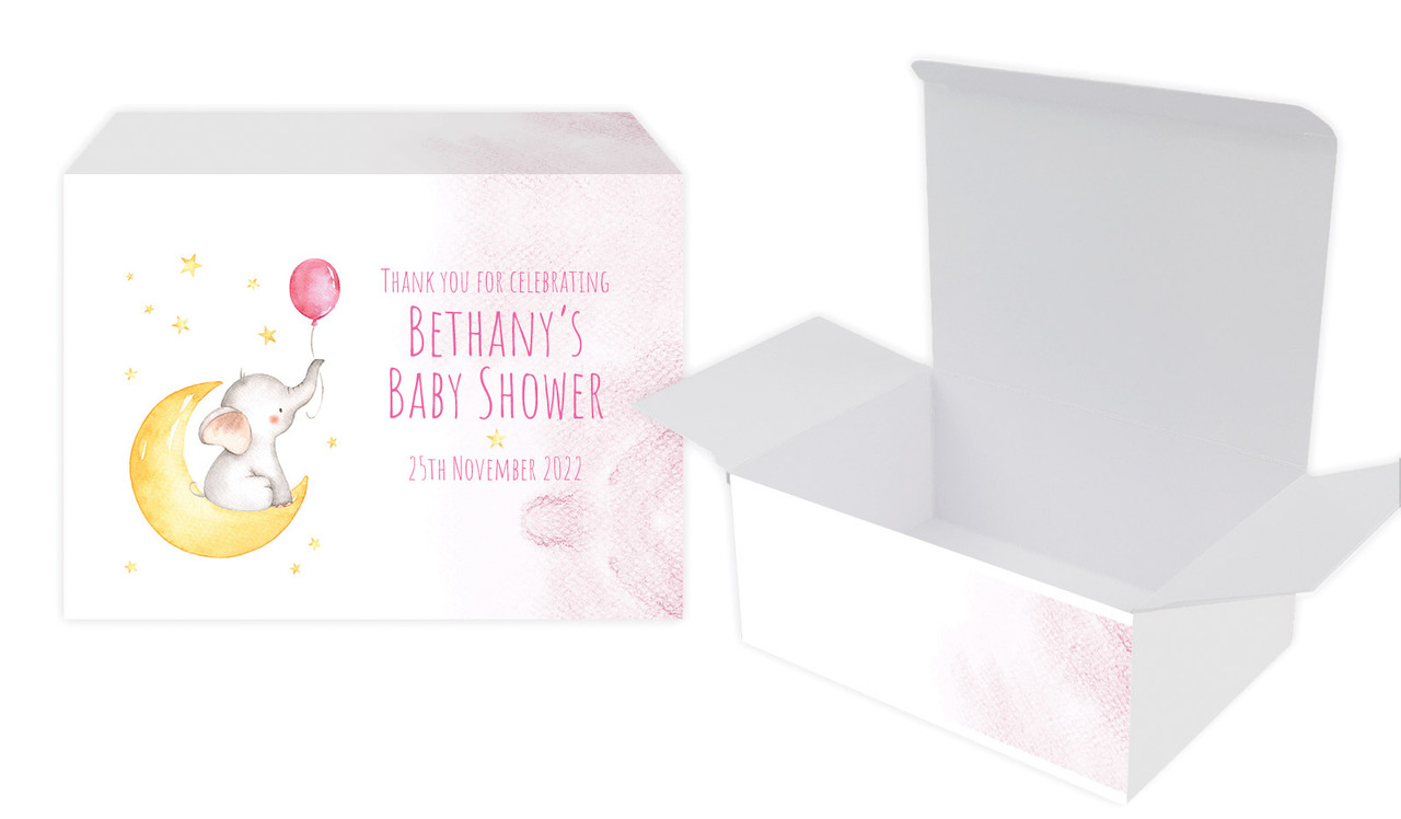 Elephant Moon Pink Baby Shower Personalised Tuck Gift Box