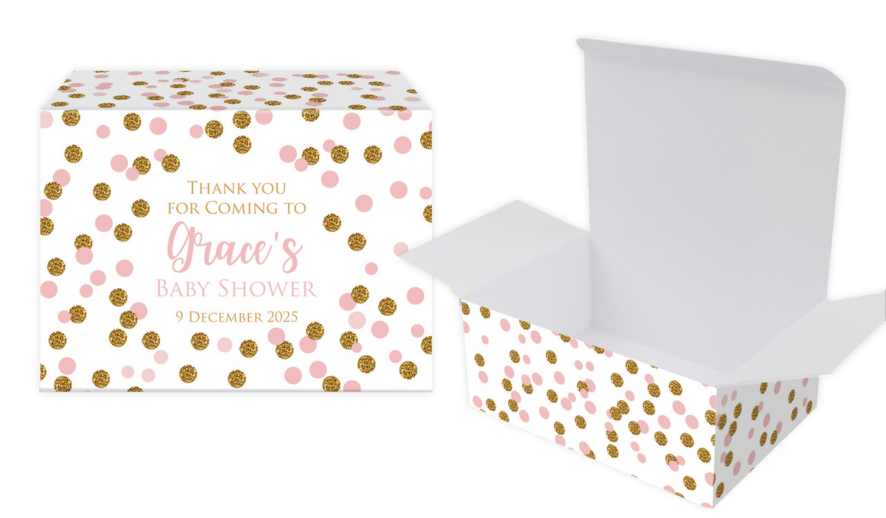 Pink Gold Confetti Baby Shower Personalised Tuck Gift Box